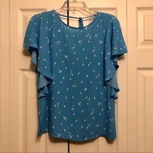 LOFT Blue Flutter Sleeve Blouse